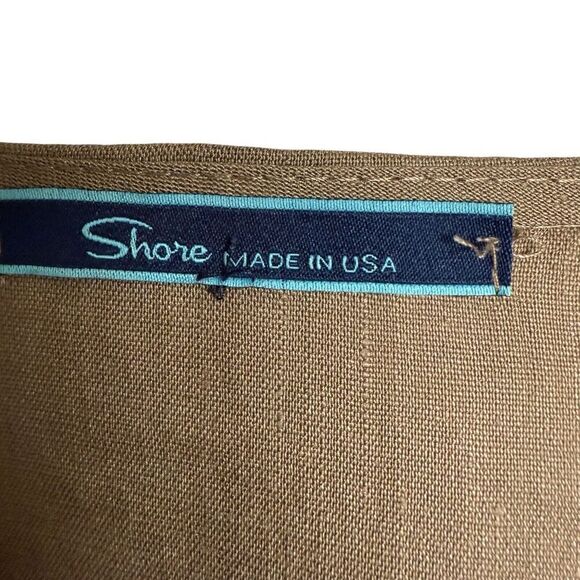 Shore Brand Dress Linen Blend Tie-neck Large Beige USA Fit Flare Coastal Beach - Picture 2 of 8